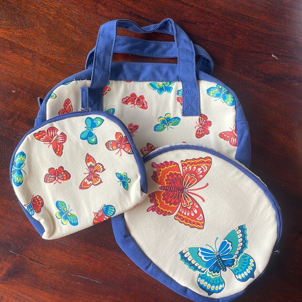 2000s vintage butterfly makeup bag set